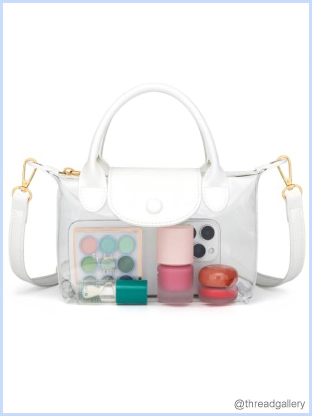 Mini Clear Crossbody Bag Top Handle PVC Vegan Leather Trim Concert Purse